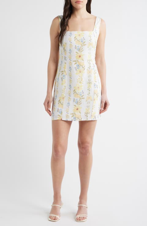 Floral Smock Back Linen Blend Minidress