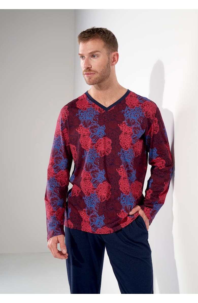 HOM Bouquet Long Pajama Set, Alternate, color, Bordeaux Print