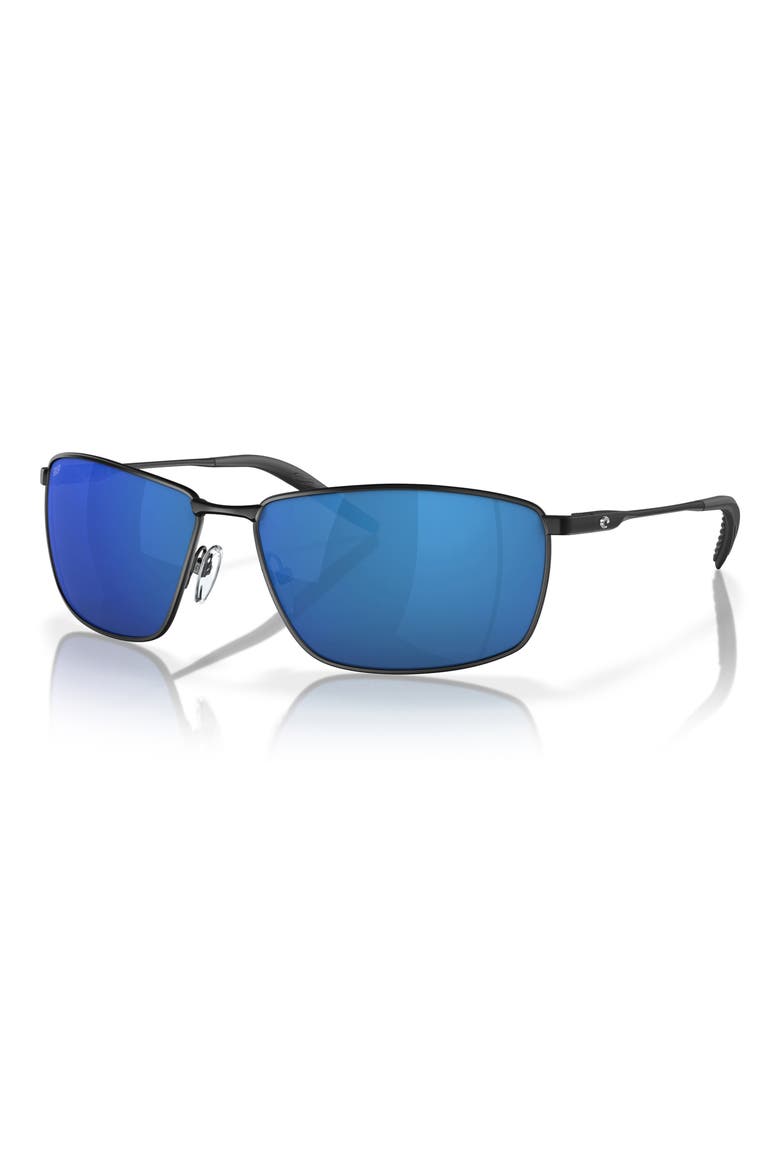 Turret 63mm Oversize Polarized Mirrored Rectangular Sunglasses, Alternate, color, BLACK / BLUE MIRROR 580P