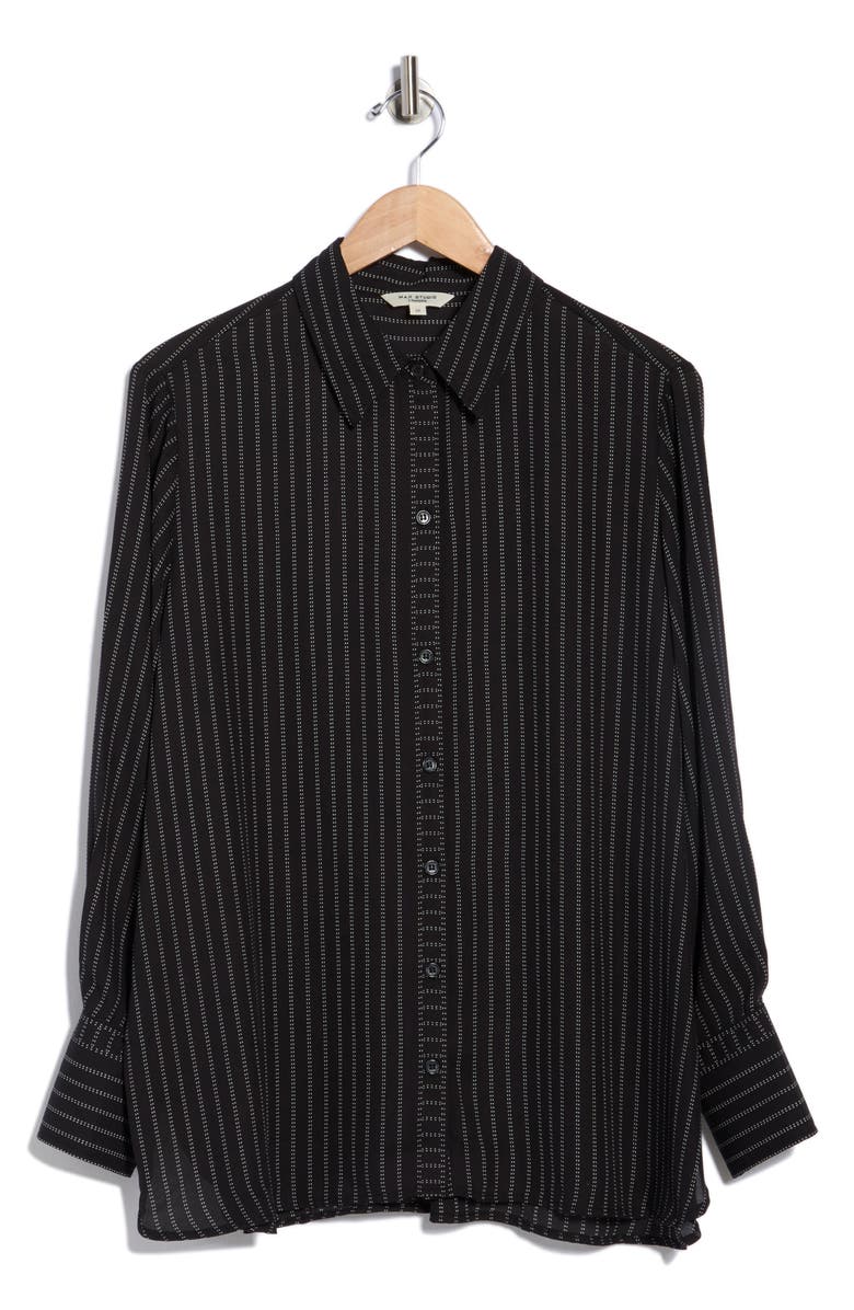 MAX STUDIO Circle Stripe Long Sleeve Button-Up Shirt, Alternate, color, Black/Ivory Dash Stitch Stripe