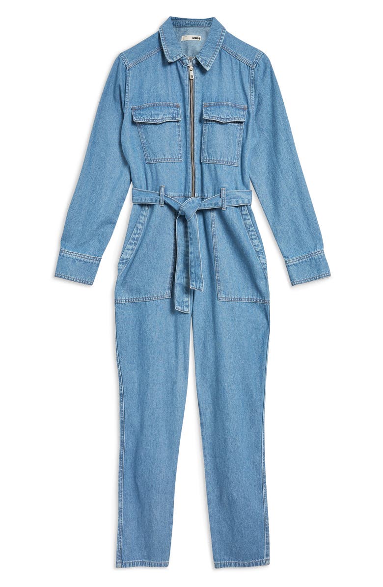 Topshop Utility Denim Jumpsuit, Alternate, color, 