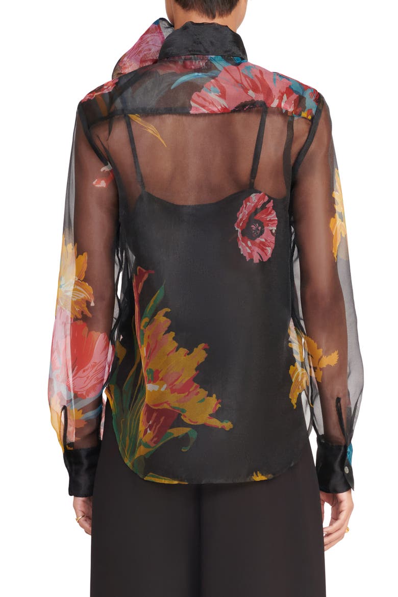 Maryn Floral Print Tie Neck Organza Shirt, Alternate, color, FIRST BLOOM