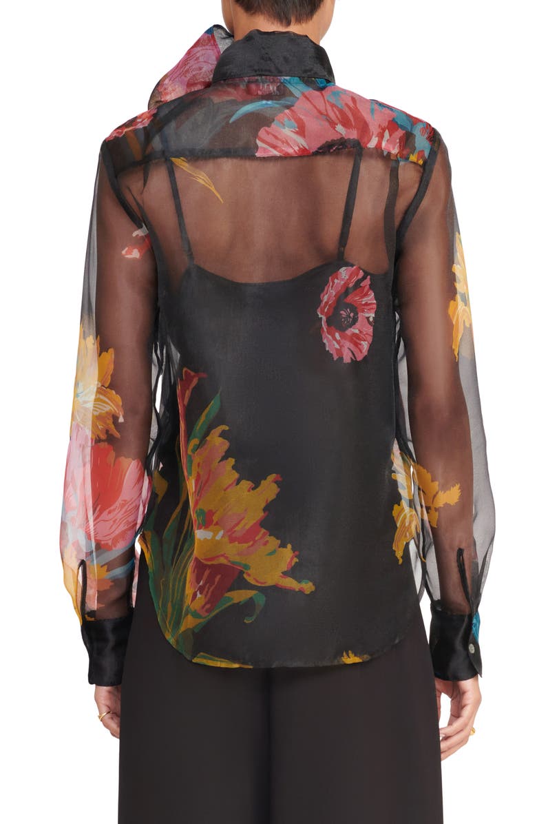 STAUD Maryn Floral Print Tie Neck Organza Shirt, Alternate, color,