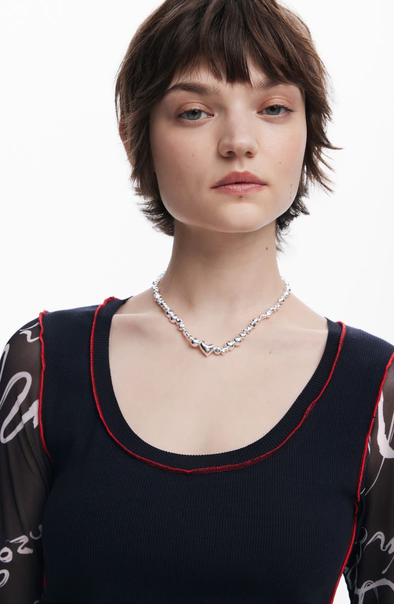 Desigual Floral Jacquard Bell Sleeve Top, Alternate, color, 