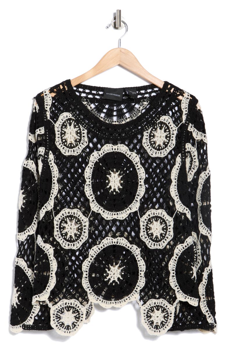 Forgotten Grace Circle Open Knit Sweater, Alternate, color, Black/ Natural