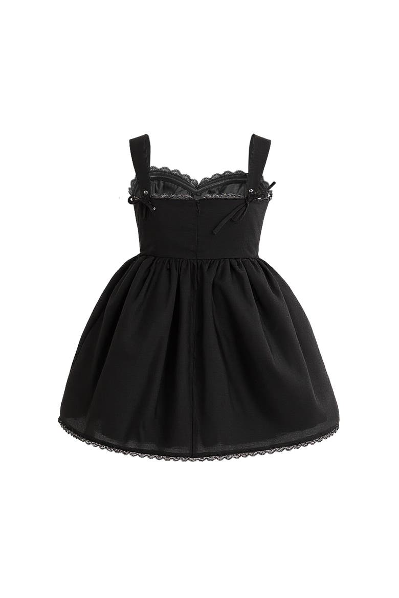 Lace Trim Flared Dress, Alternate, color, Black