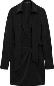 MANGO Wrap Bodice Long Sleeve Dress with Removable Scarf