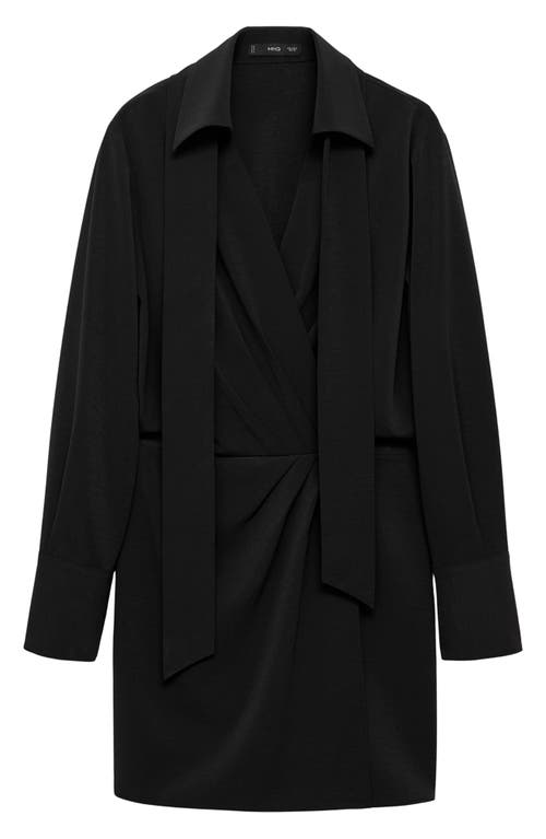 Mango Wrap Bodice Long Sleeve Dress With Removable Scarf In Black
