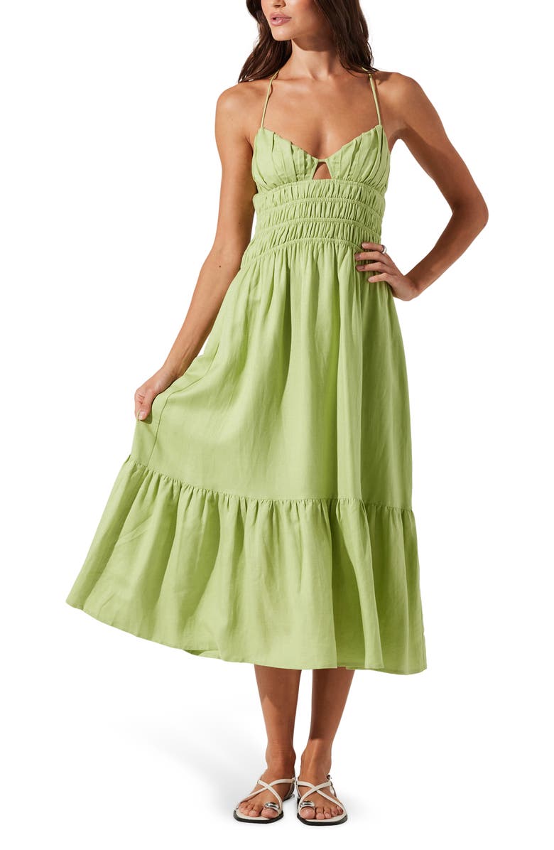 ASTR the Label Eleni Tiered Linen & Cotton Midi Dress, Main, color,