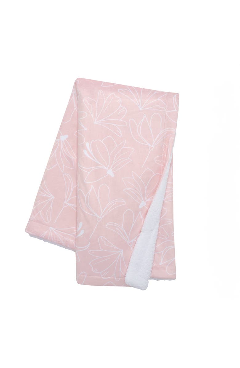 Lambs & Ivy Petals Floral Fleece Faux Shearling Soft Baby Blanket, Main, color, Pink