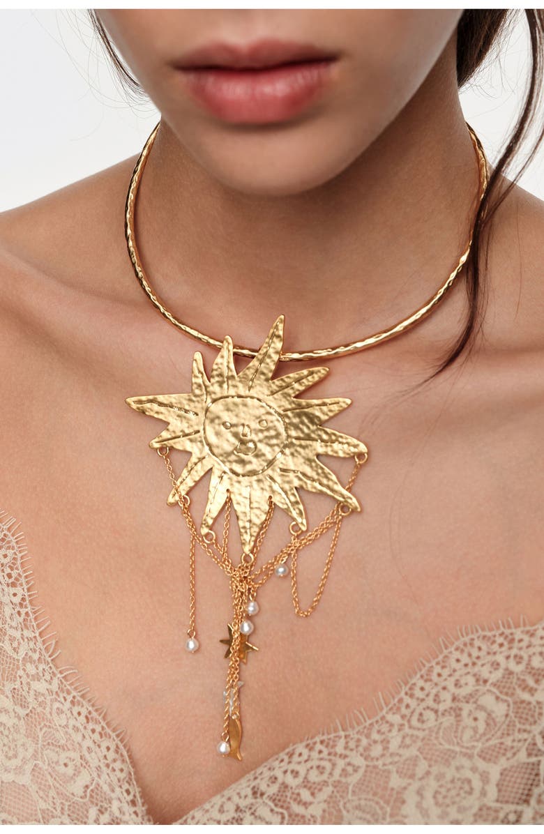 Bimba y Lola Sun And Moon Necklace, Alternate, color, Gold