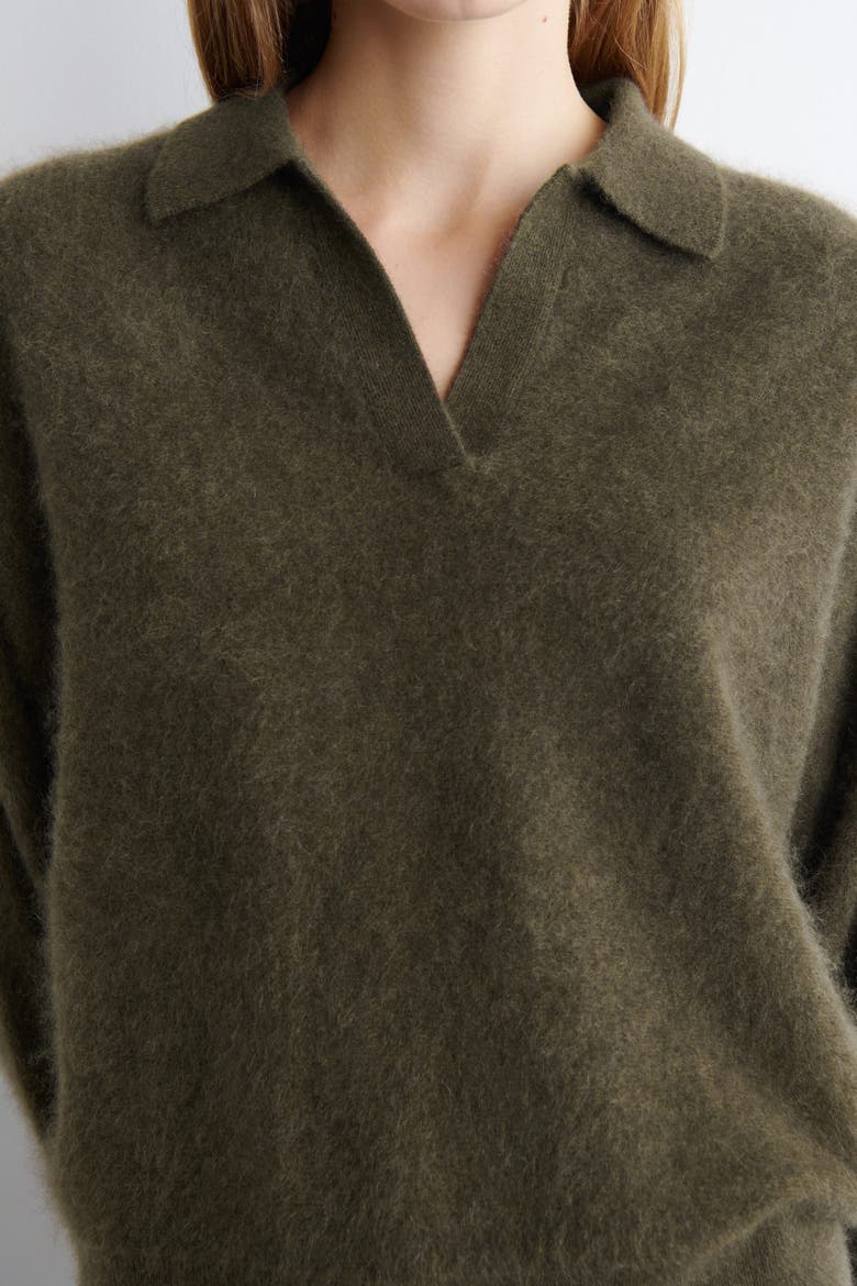 Brushed-Cashmere Polo Sweater, Alternate, color, KHAKI