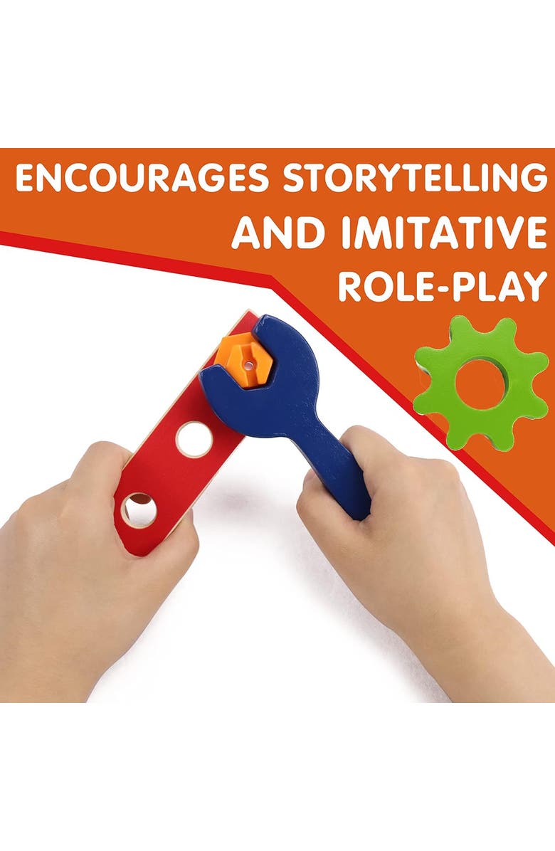 Leo & Friends My First Tool Box Kit of 28 Wooden Pieces, Made for 3-Year-Olds and Older, Alternate, color, Beige