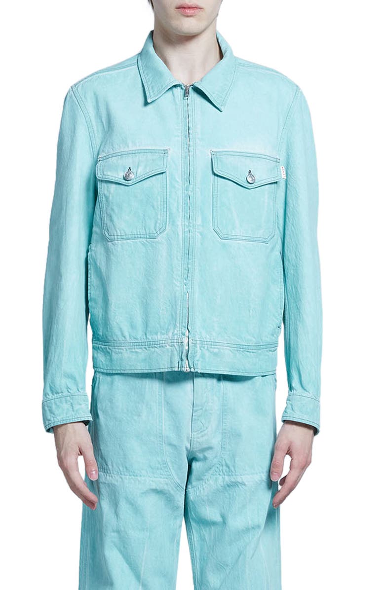 Marni Zip Front Denim Trucker Jacket, Main, color, 