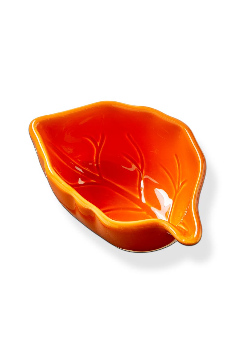 Fall Orange Earthenware Leaf Bowl 7 oz 5 x 3.29 x 2.54 in, Main, color, Orange