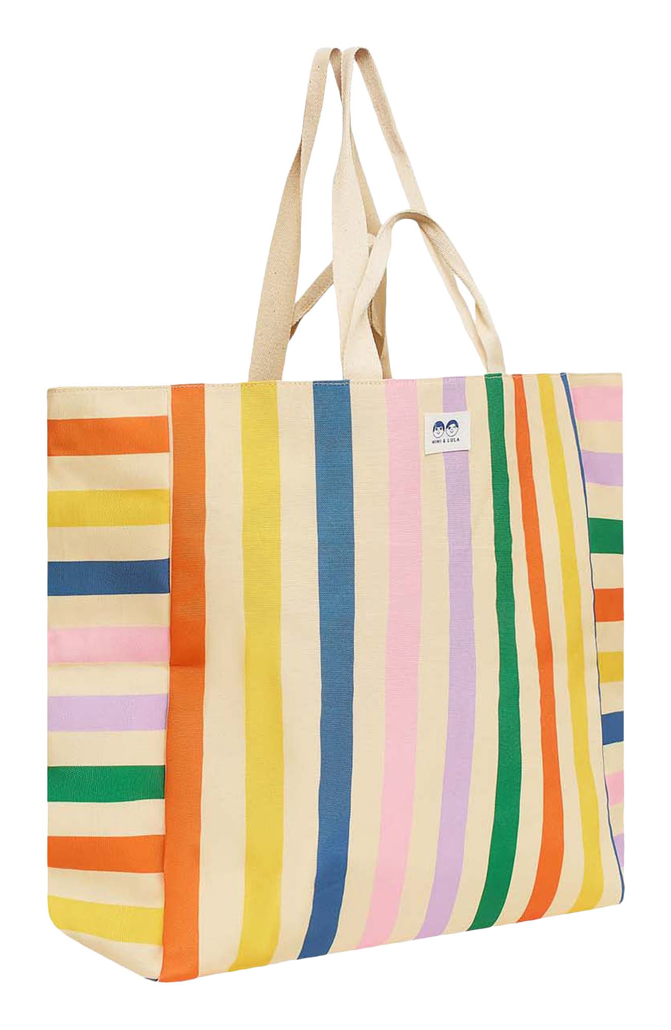 Mimi & Lula Kids' Stripe Canvas Beach Bag, Alternate, color, Light/ Pastel Orange