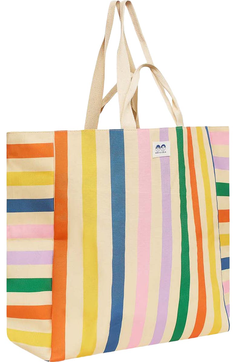 Mimi & Lula Kids' Stripe Canvas Beach Bag, Alternate, color, Light/ Pastel Orange