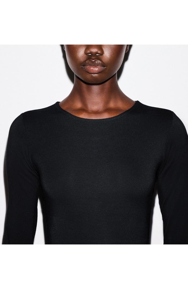 SKIMS Smooth Layers Crewneck Long Sleeve Minidress, Alternate, color, Obsidian