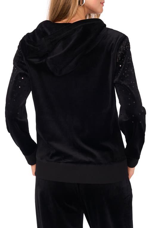 Vince Camuto Plus Size Velour Zip-front Hoodie Jacket In Black