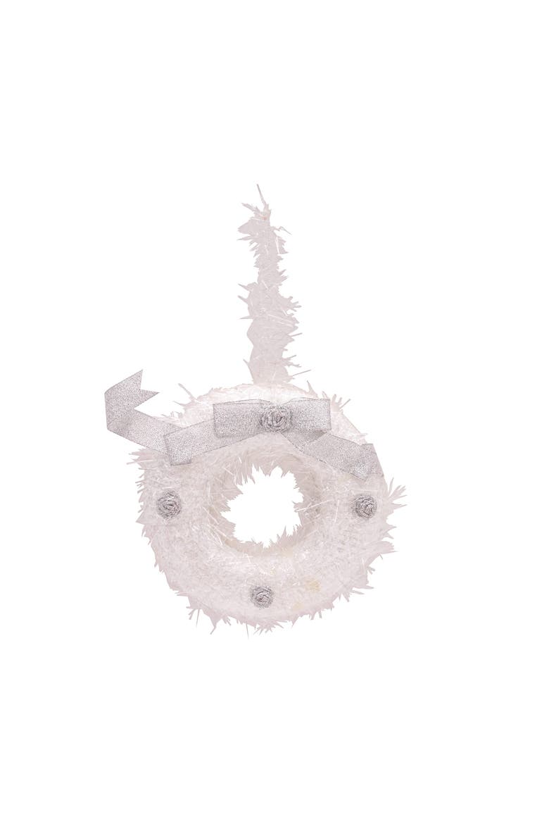 Tnsl Holiday OrnWreath W/Rose, Main, color, White
