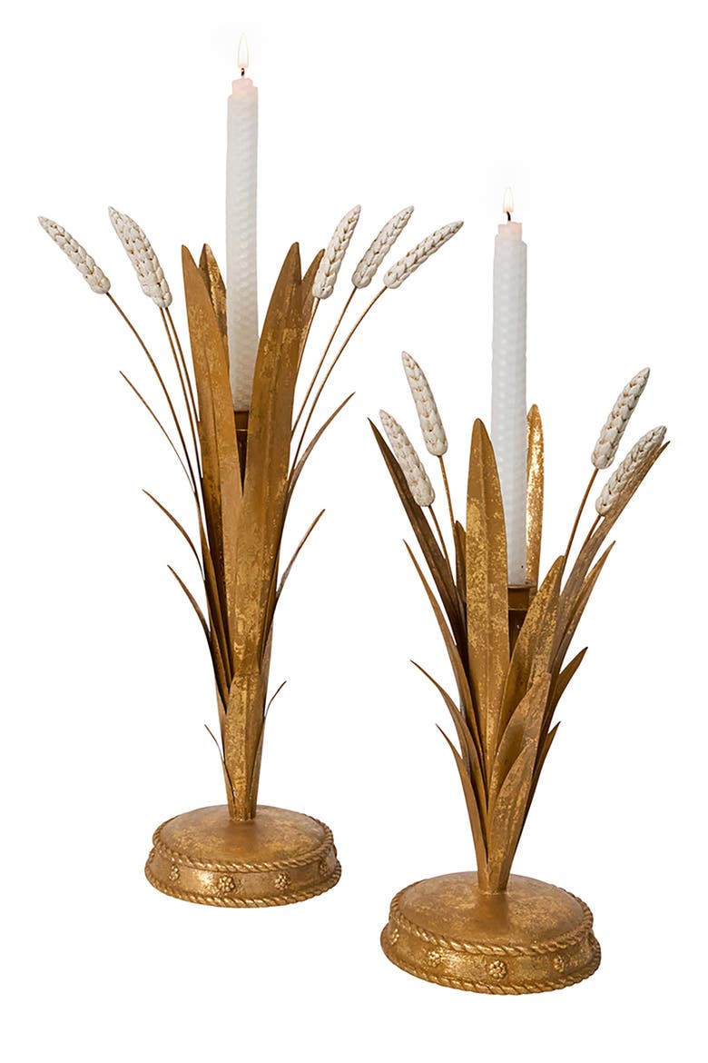 Forest Walk Wheat 13-Inch Candleholder, Alternate, color, GOLD