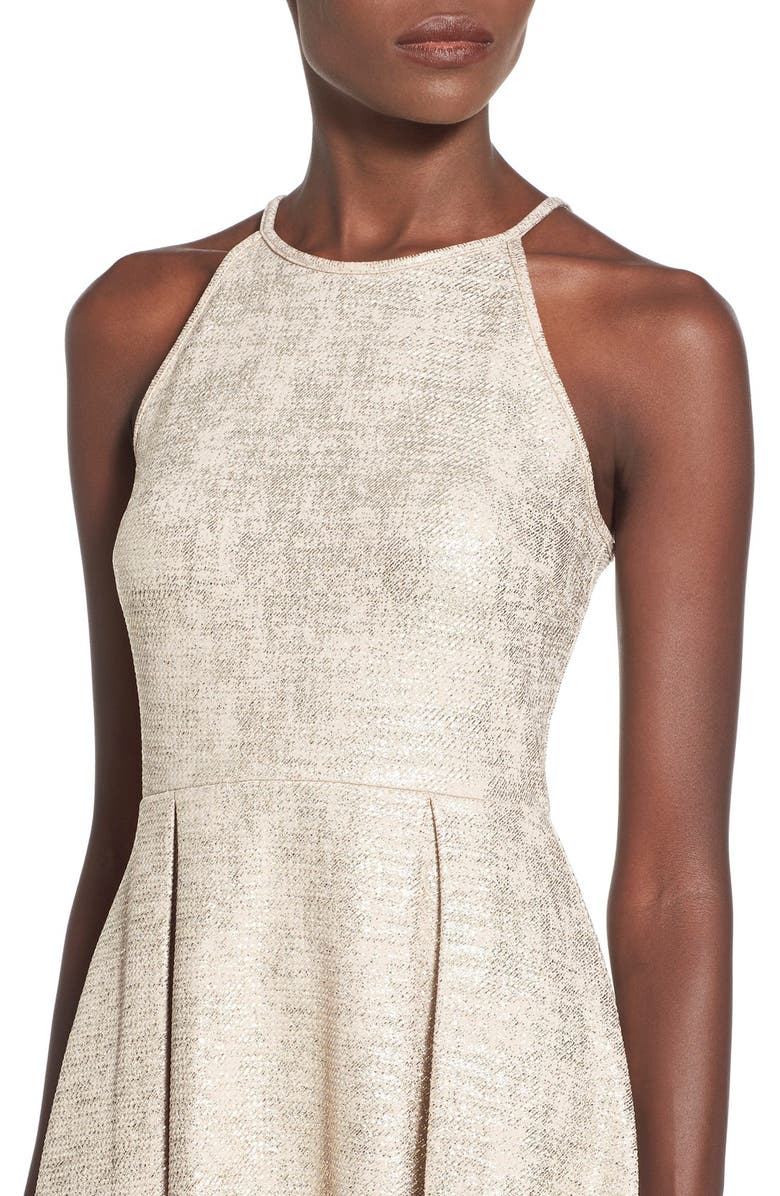 Soprano Foil High Neck Fit & Flare Dress, Alternate, color,