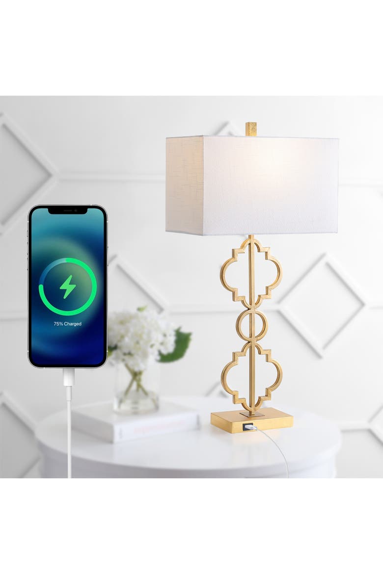 Selina Iron Ogee Trellis Modern LED USB Table Lamp, Alternate, color, Gold Leaf