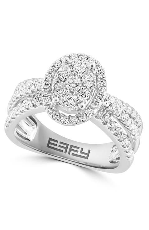 Split Shank Halo Diamond Ring in 14K White Gold