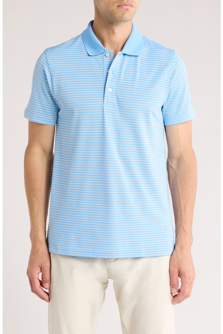 Feeder Stripe Performance Knit Polo, Main, color, LIGHT BLUE/ BLUE