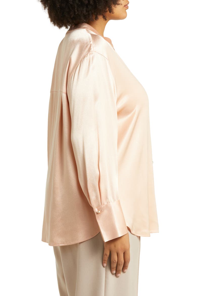 Relaxed Band Collar Button-Up Shirt, Alternate, color, PEACH OPAL