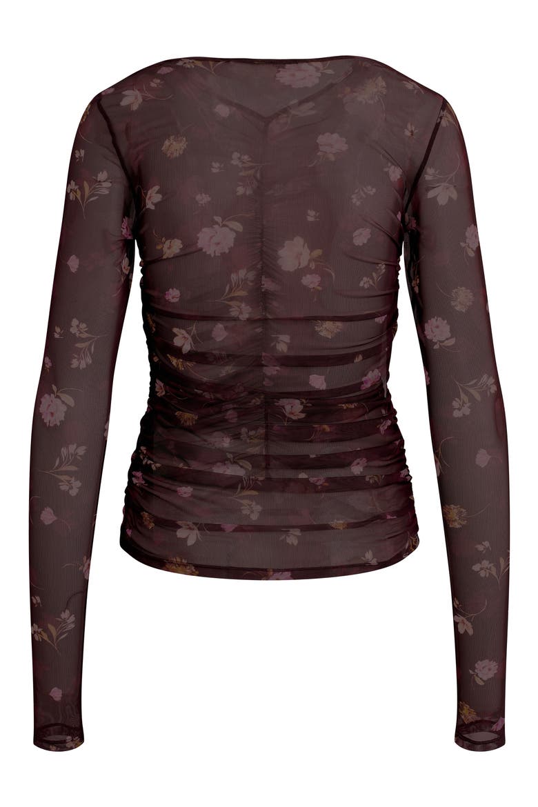 Ruched Sheer Stretch Mesh Top, Alternate, color, WHIMSICAL MONET