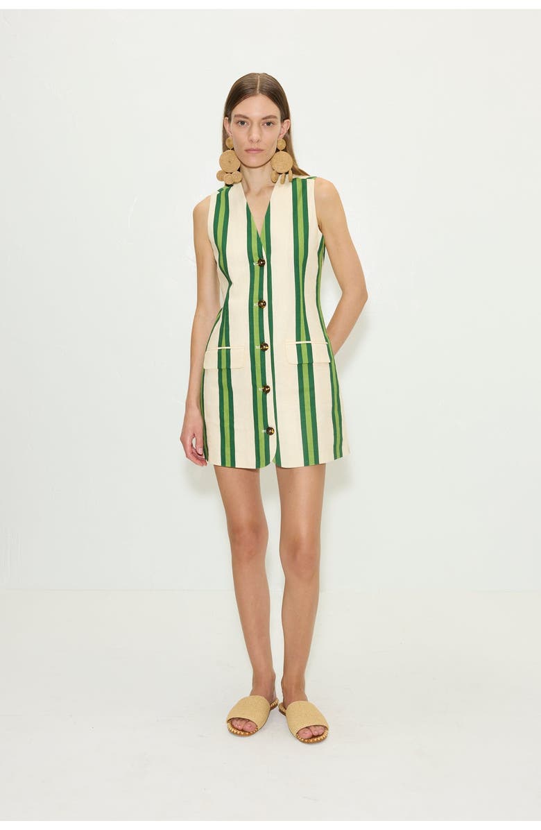 SIMONMILLER Carob Printed Linen Mini Dress, Main, color, Cream/Green Stripe