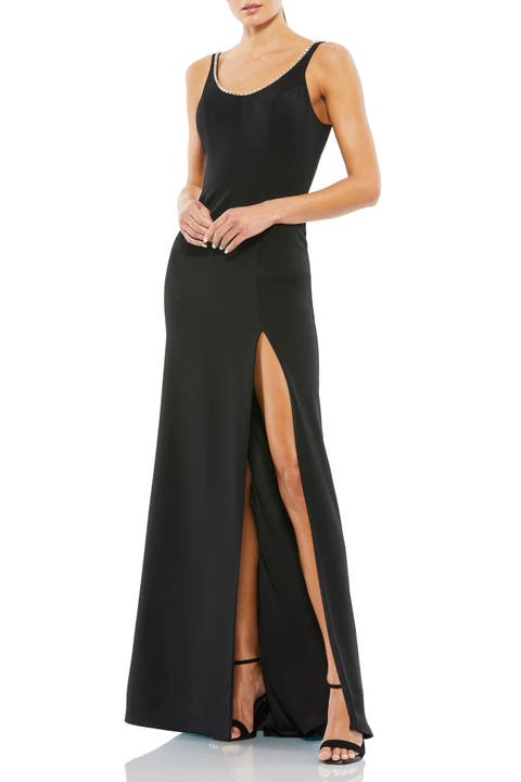 Sleeveless Crystal Scoop Neckline Column Gown