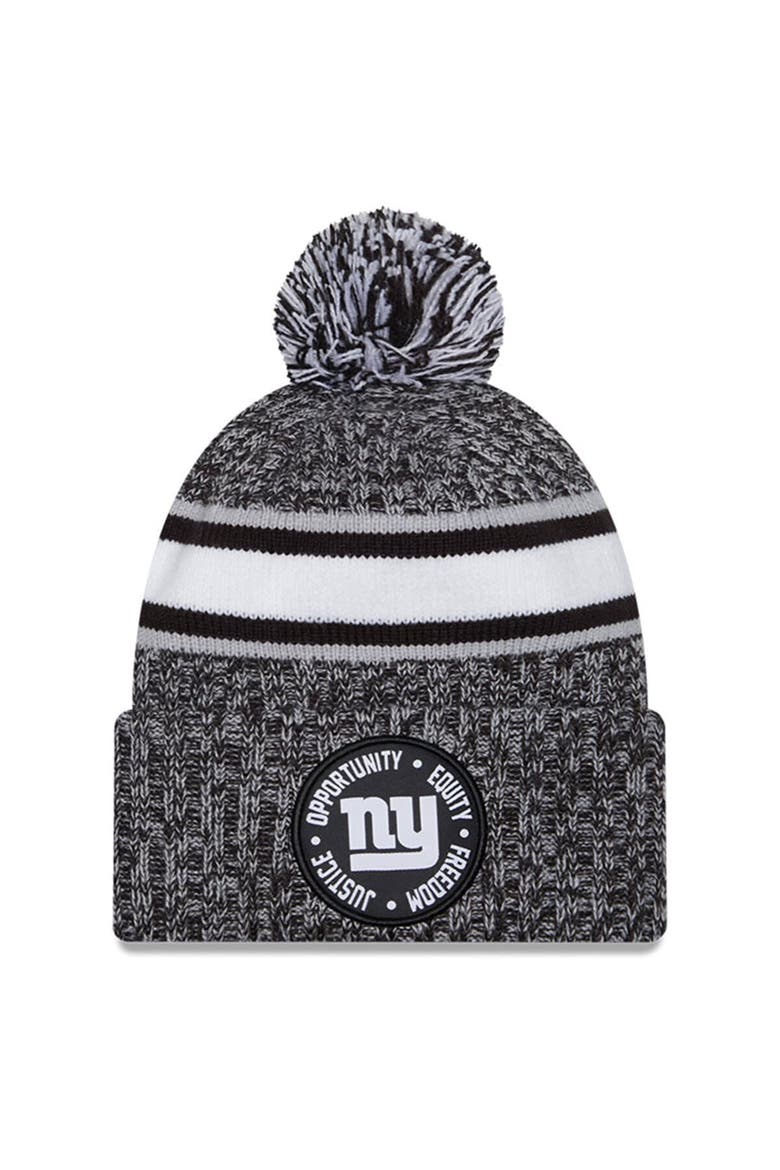 Men's New Era Heather Black New York Giants 2023 Inspire Change Cuffed Knit Hat With Pom, Main, color, Heather Black