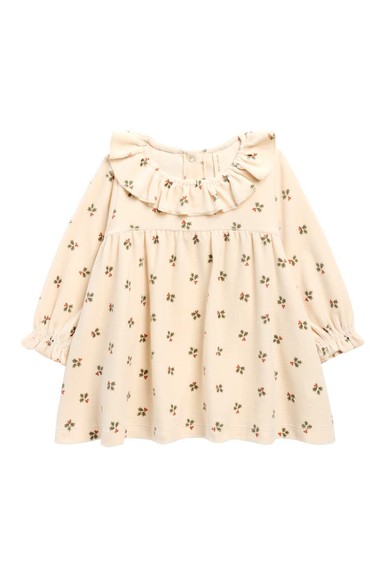 Holly Berry Organic Cotton Velour Dress, Main, color, NATURAL