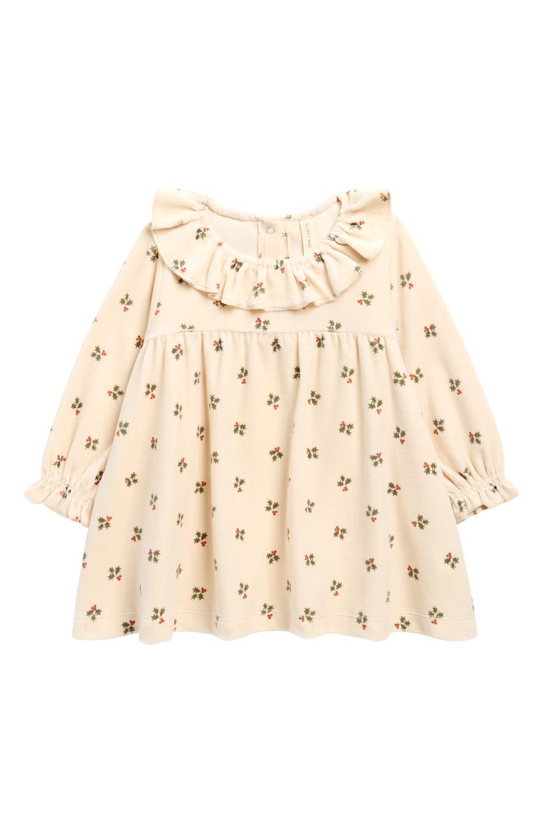 QUINCY MAE Holly Berry Organic Cotton Velour Dress, Main, color, Natural