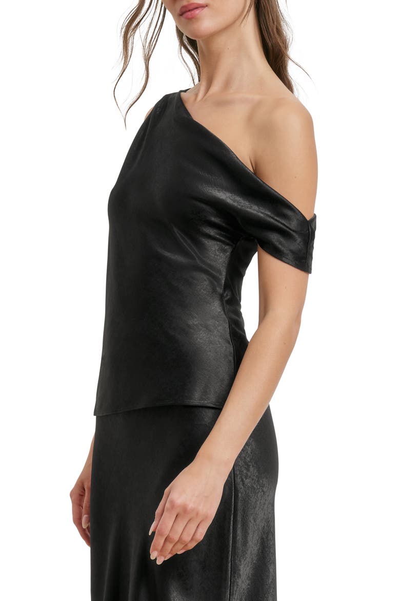 The Side Note One-Shoulder Satin Top, Alternate, color, BLACK