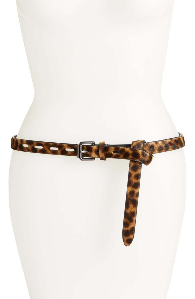 Rebecca Minkoff Leopard Print Genuine Calf Hair Belt, Main, color,