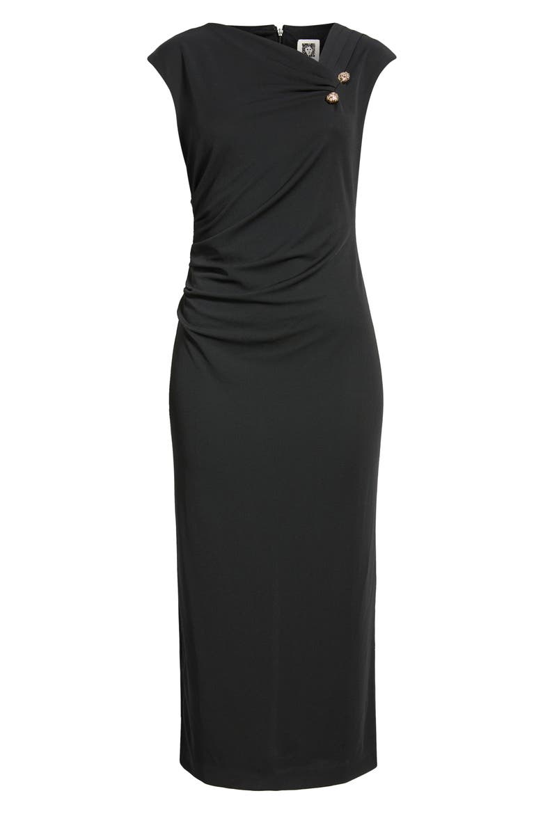 Asymmetric Draped Neck Midi Dress, Alternate, color, ANNE BLACK