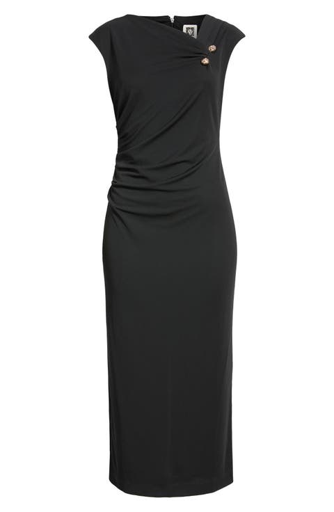 Asymmetric Draped Neck Midi Dress