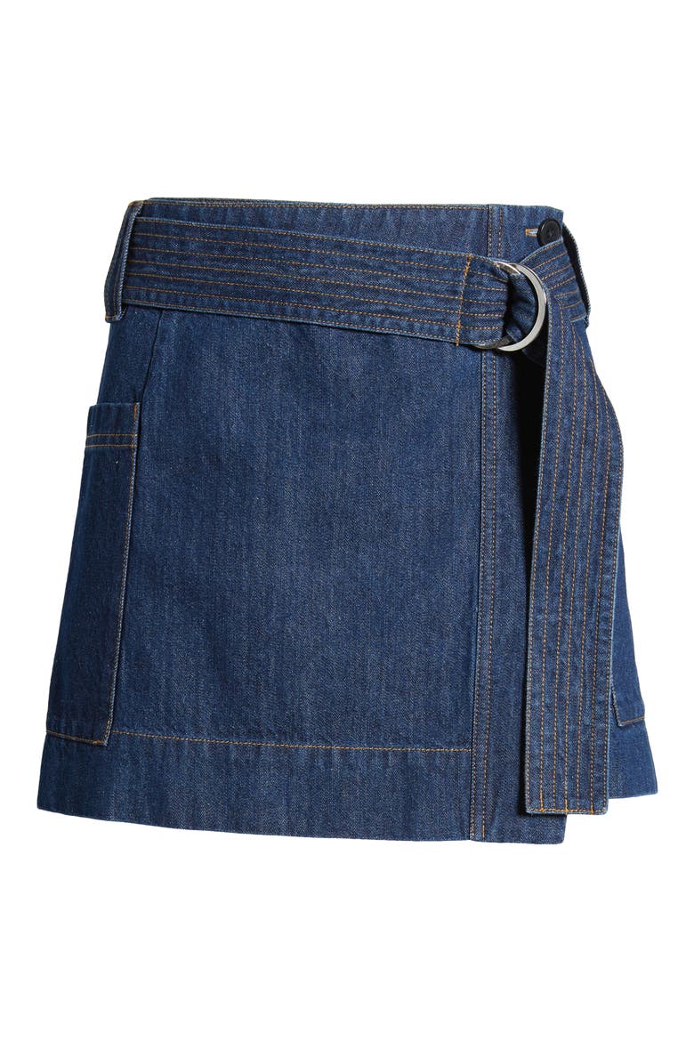 Deanna Belted Denim Wrap Miniskirt, Alternate, color, RAW DENIM