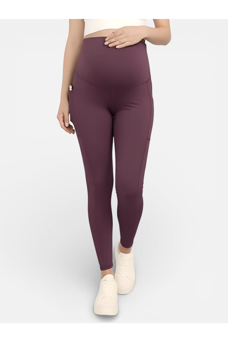 Over the Belly Side Pocket Active Maternity Leggings, Alternate, color, Mauve Wine
