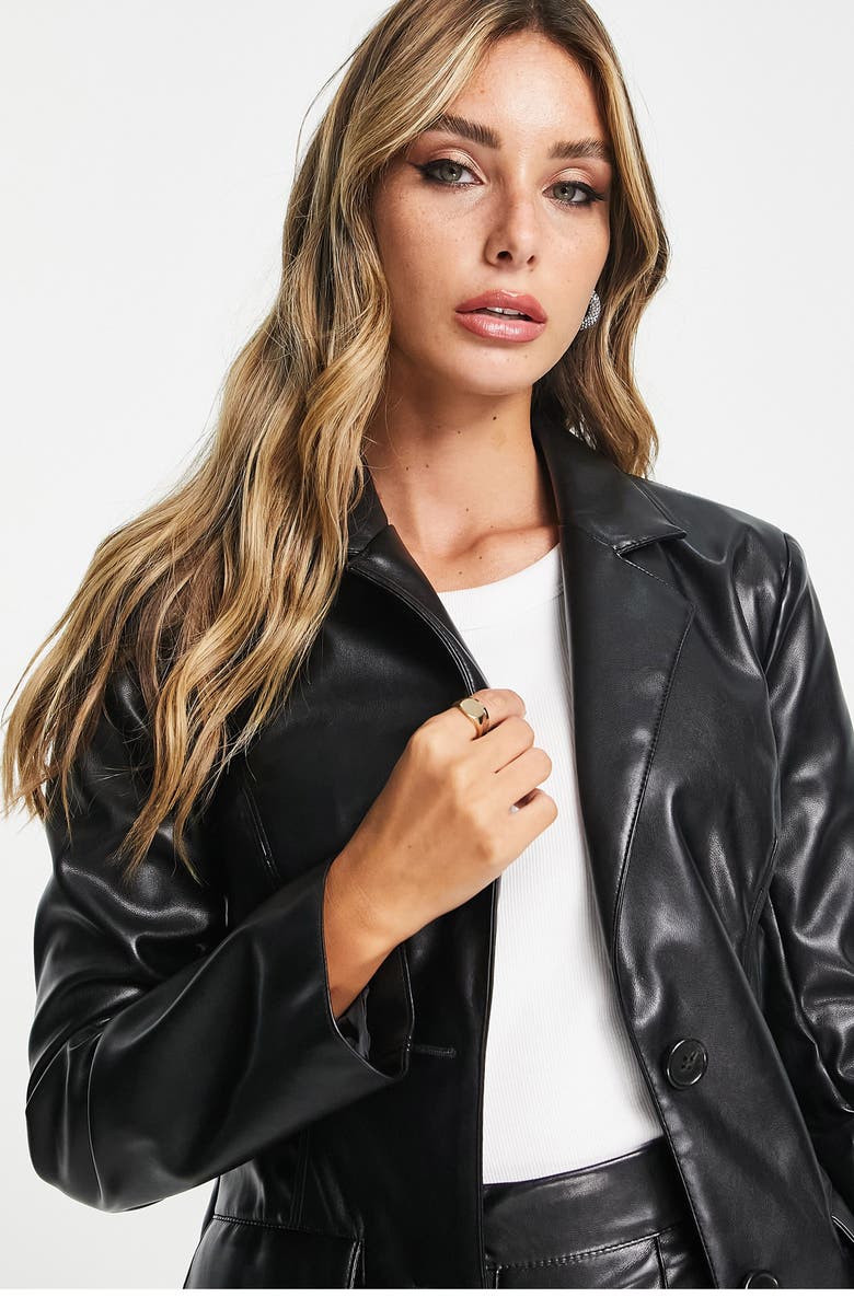 ASOS DESIGN Fitted Faux Leather Blazer, Alternate, color, 
