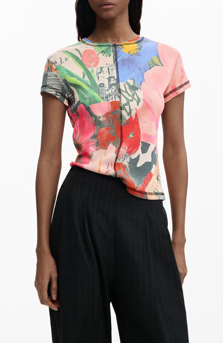 Desigual Allover Print T-Shirt, Main, color, Pink