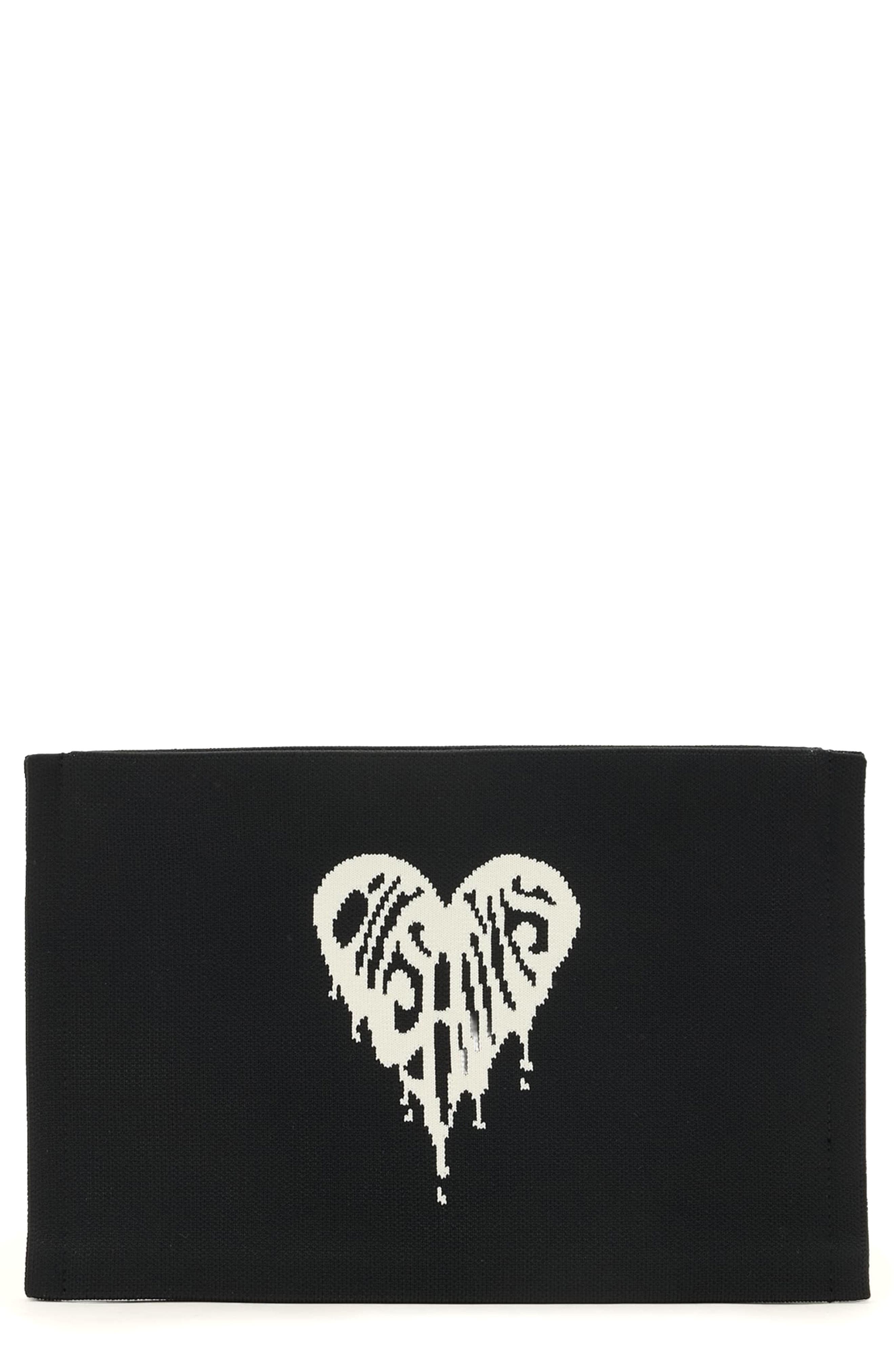 AllSaints Izzy Heart Clutch, Main, color, Black