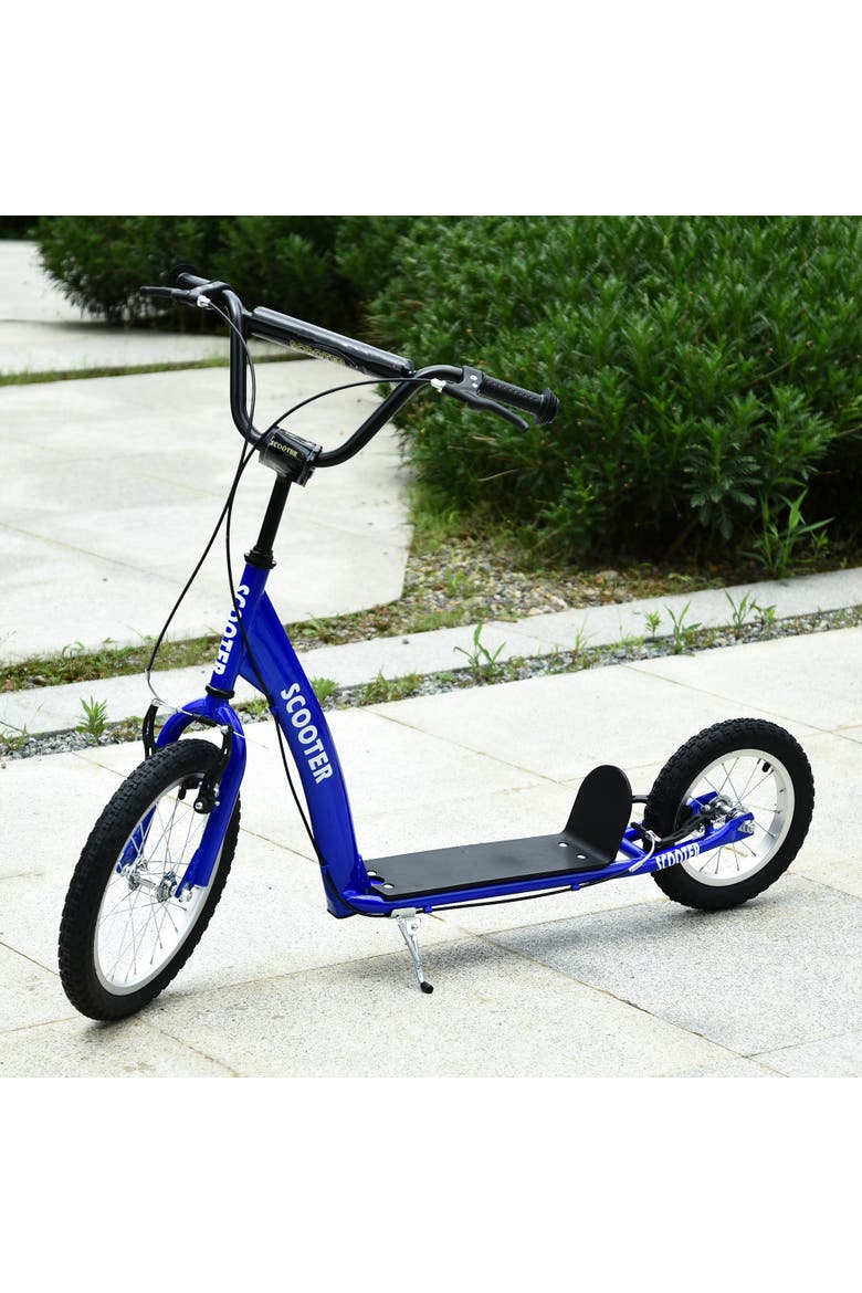 Youth Kick Scooter with Adjustable Handlebar, Dual Brakes, Inflatable Wheels, Alternate, color, Blue