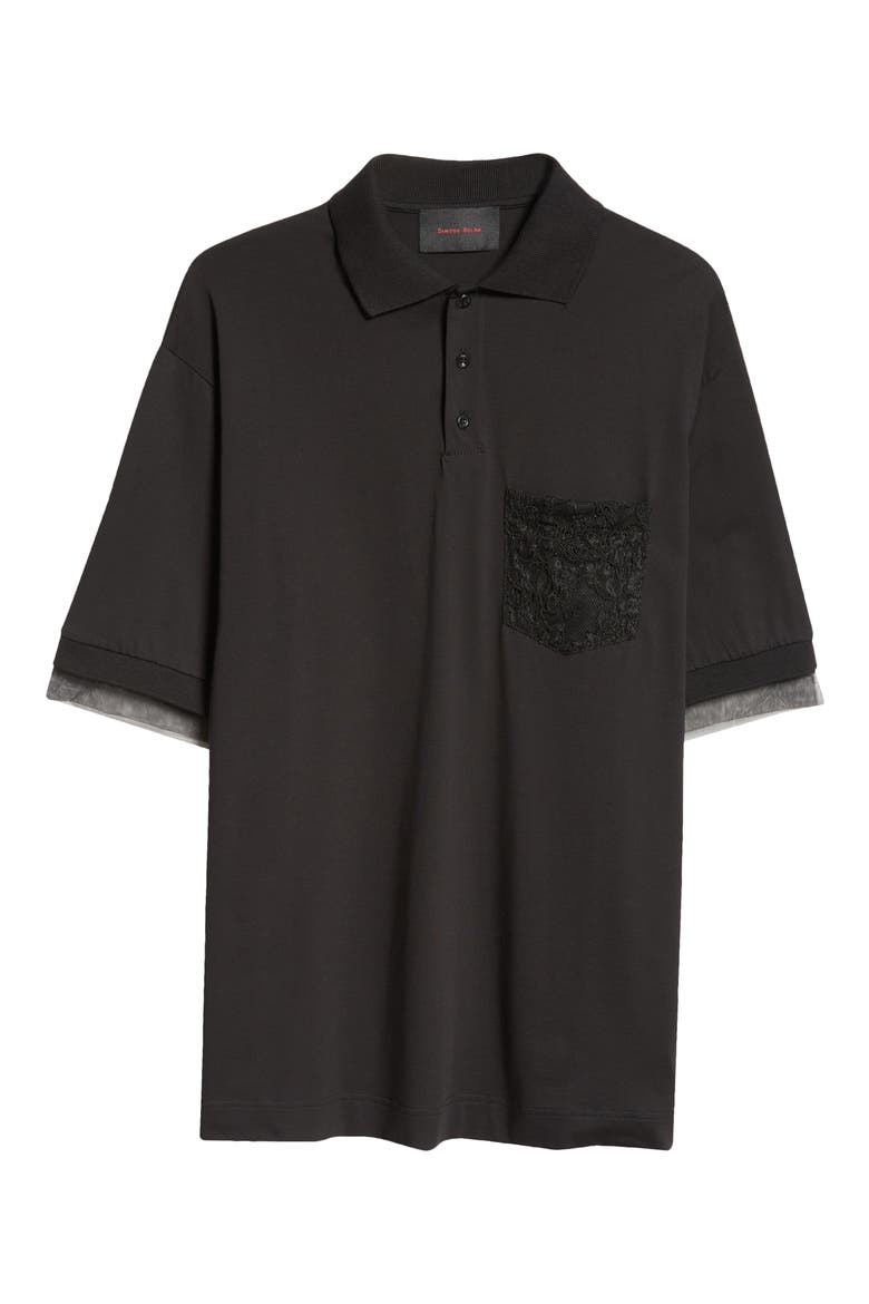 Lace Pocket Oversize Polo, Alternate, color, BLACK/ BLACK