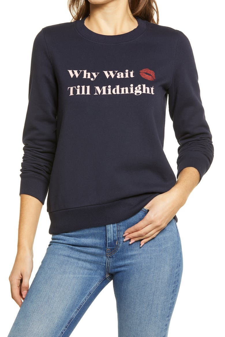 Why Wait Graphic Sweatshirt, Main, color, NAVY NIGHT