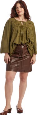 June + Vie Acid Wash Peasant Blouse