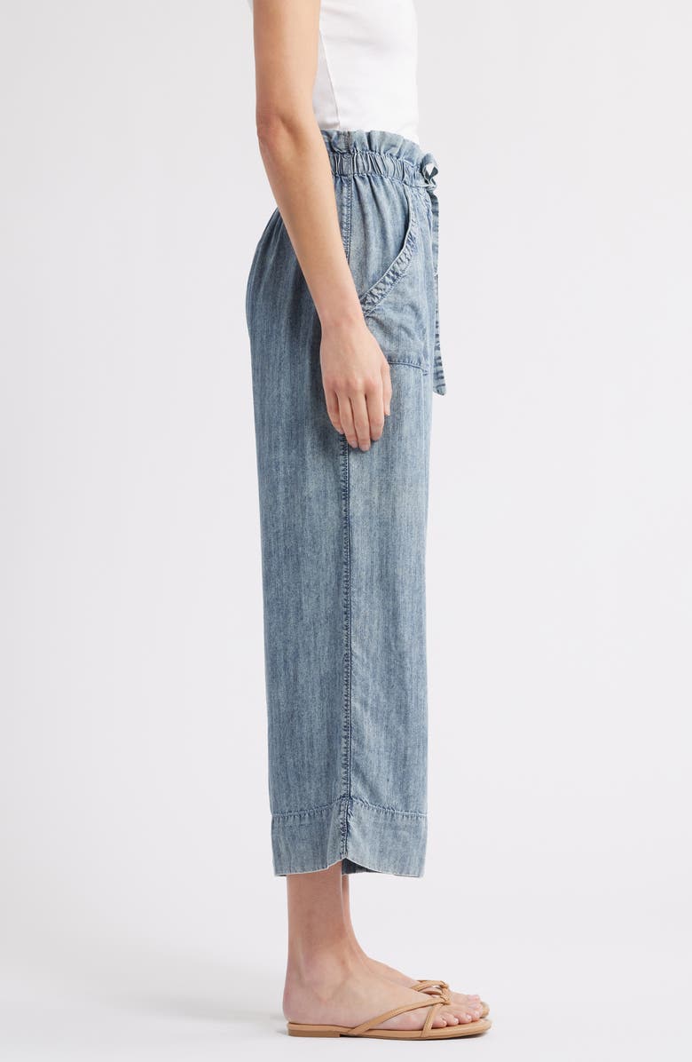 Hatley Acid Wash Tie Front Crop Wide Leg Chambray Pants, Alternate, color, 